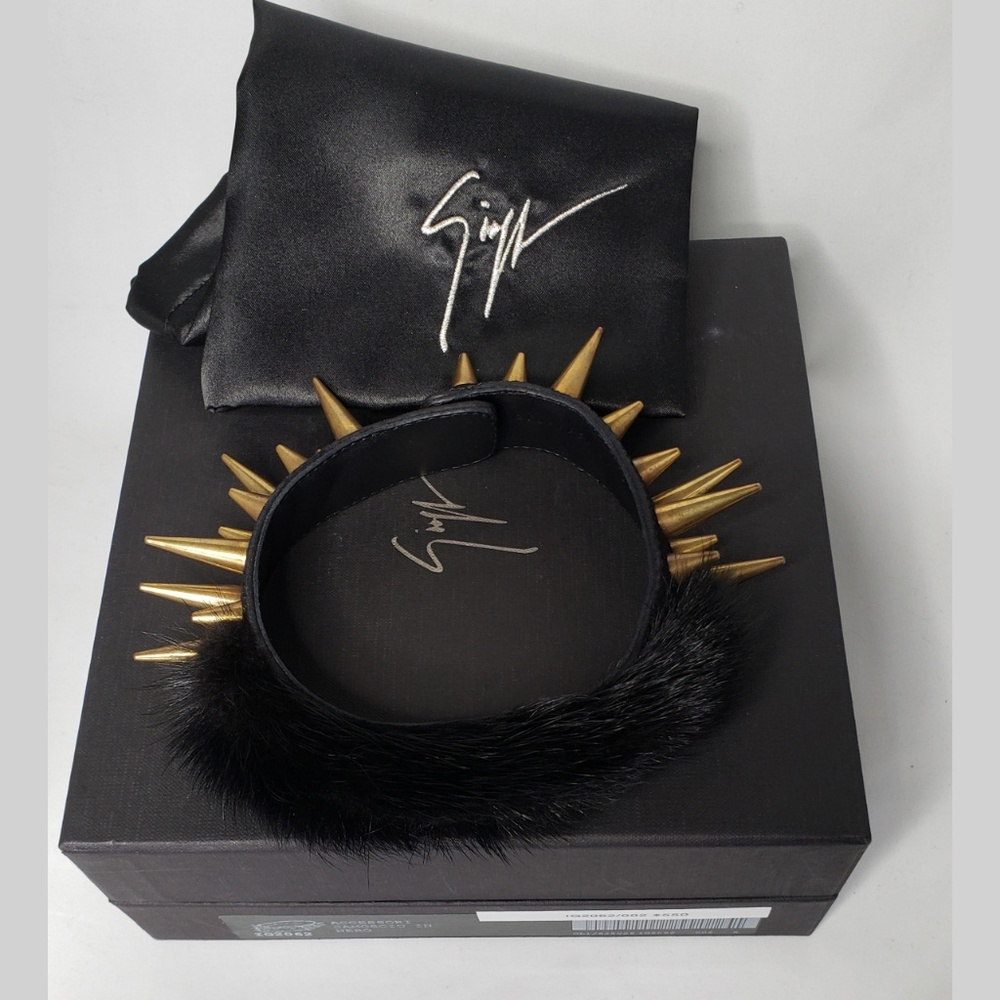 Authentic Giuseppe Zanotti Spike & Mink Fur Choker - Picture 2 of 7